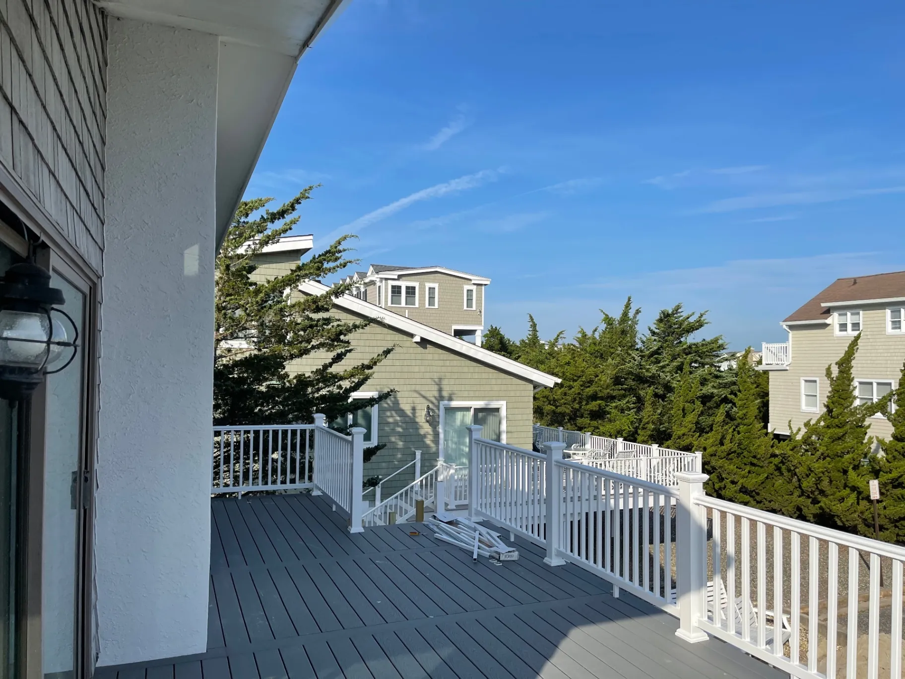 Composite deck during railing installation in Buckingham, PA