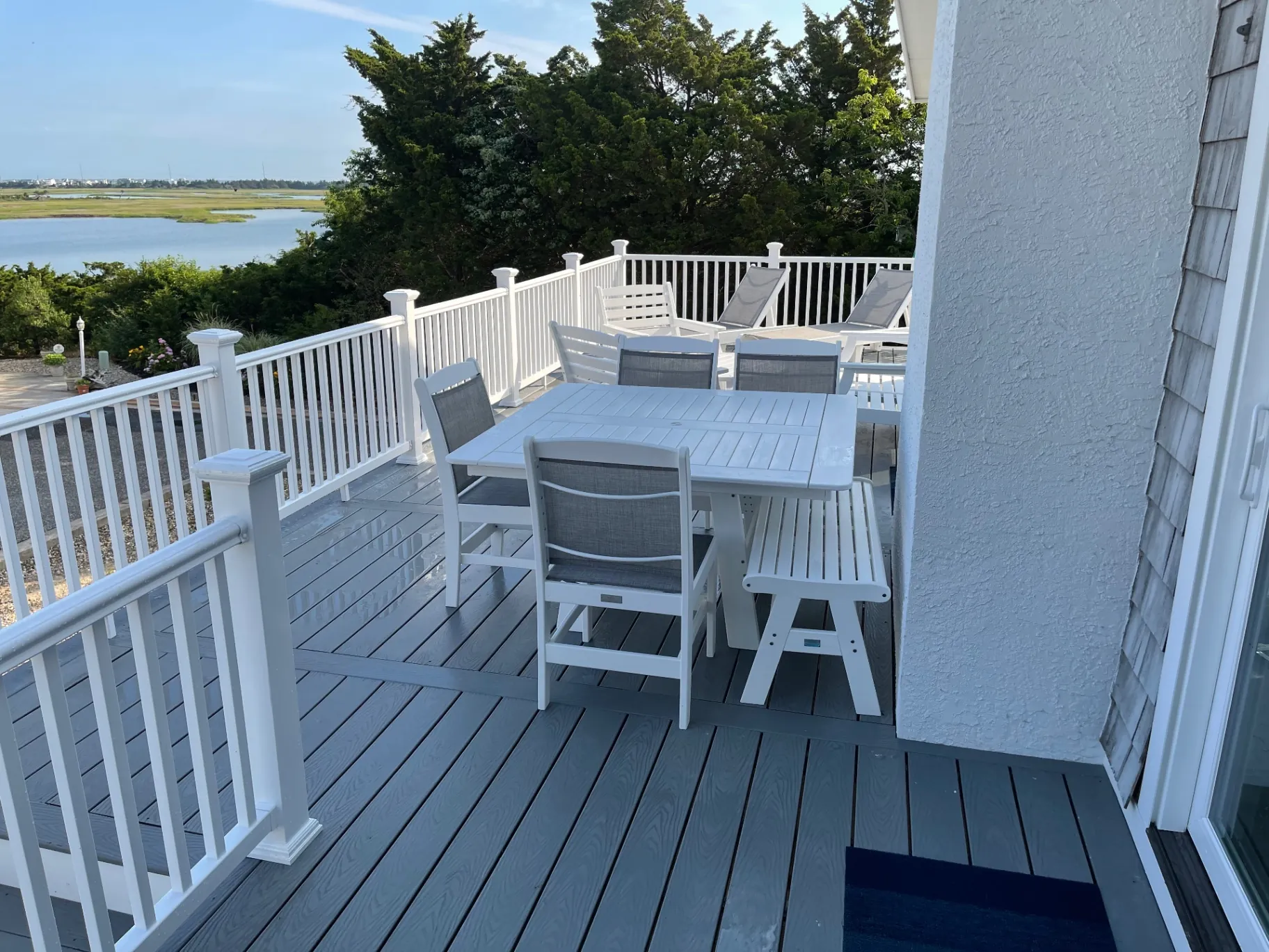 Composite deck with white railings in New Hope, PA
